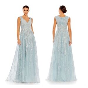 Mac Duggal 20312 NWT Embroidered Sleeveless Aline Gown in Ice Blue